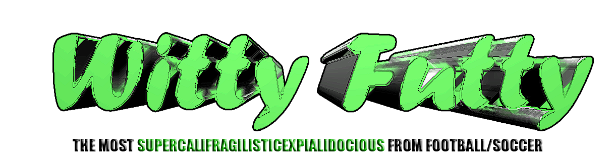 The 2017 WittyFutty site header, showing the wordmark in a green brush style over a football background.