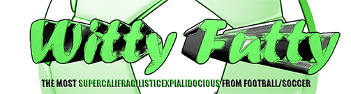 The 2018 WittyFutty site header, showing the wordmark in bright green over a dark football background with a strapline underneath.